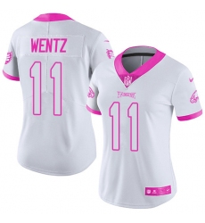 Women's Nike Philadelphia Eagles #11 Carson Wentz Limited White/Pink Rush Fashion NFL Jersey