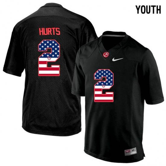 Alabama Crimson Tide 2 Jalen Hurts Black USA Flag College Youth