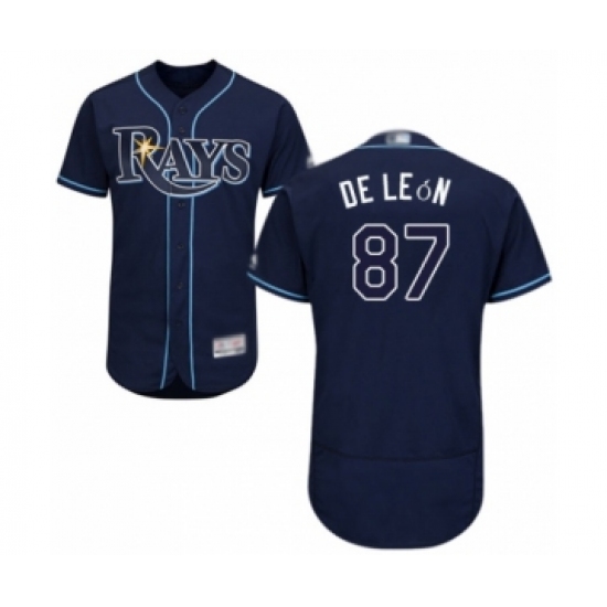 Men's Tampa Bay Rays #87 Jose De Leon Navy Blue Alternate ...
