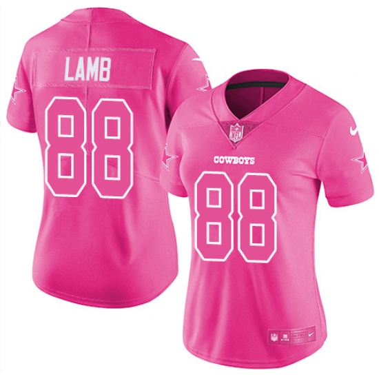 Women's Dallas Cowboys #88 CeeDee Lamb Pink Stitched Limited Rush ...