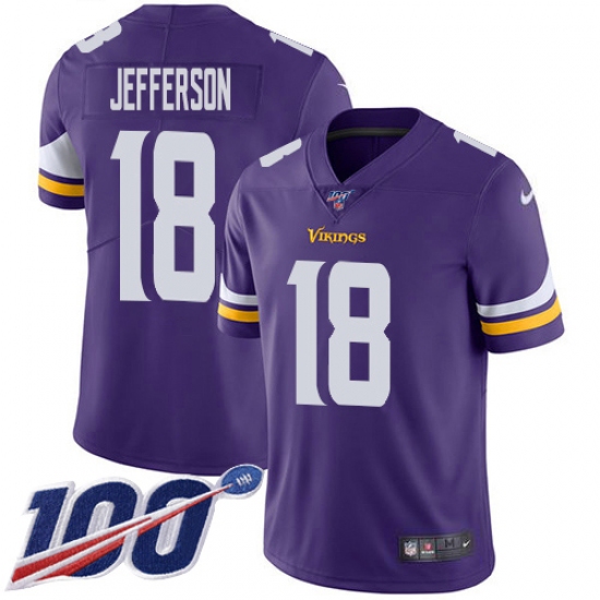 Men's Minnesota Vikings 18 Justin Jefferson Purple Team Color Stitched