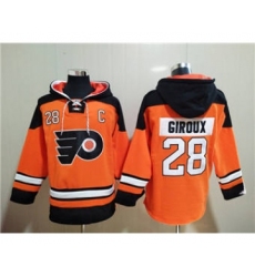 Men's Philadelphia Flyers #28 Claude Giroux Orange Ageless Must-Have Lace-Up Pullover Hockey Hoodie