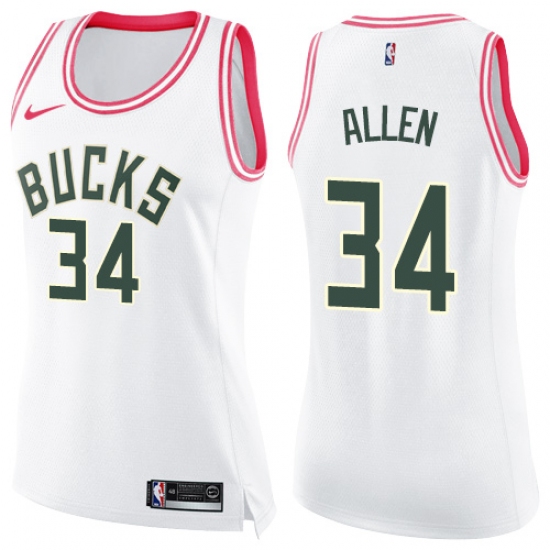 Women's Nike Milwaukee Bucks 34 Ray Allen Swingman White/Pink Fashion