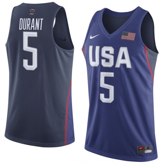 Men's Nike Team USA #5 Kevin Durant Swingman Navy Blue 2016 ...