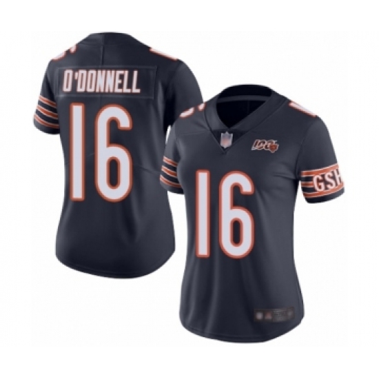 Women's Chicago Bears #16 Pat O'Donnell Navy Blue Team Color 100th ...
