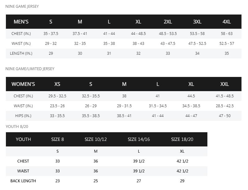 soccer jersey size chart