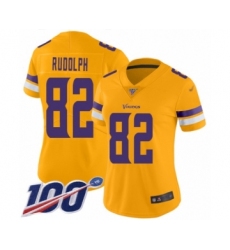 Women's Minnesota Vikings #82 Kyle Rudolph Limited Gold Inverted Legend 100th Season Football Jersey