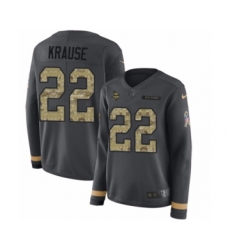 Women's Nike Minnesota Vikings #22 Paul Krause Limited Black Salute to Service Therma Long Sleeve NFL Jersey