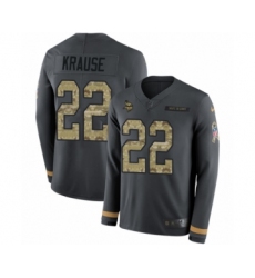 Youth Nike Minnesota Vikings #22 Paul Krause Limited Black Salute to Service Therma Long Sleeve NFL Jersey