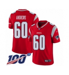 Men's New England Patriots #60 David Andrews Limited Red Inverted Legend 100th Season Football Jersey