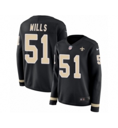 Women's Nike New Orleans Saints #51 Sam Mills Limited Black Therma Long Sleeve NFL Jersey