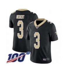 Men's New Orleans Saints #3 Bobby Hebert Black Team Color Vapor Untouchable Limited Player 100th Season Football Jersey