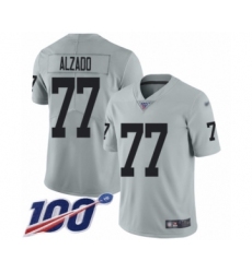 Men's Oakland Raiders #77 Lyle Alzado Limited Silver Inverted Legend 100th Season Football Jersey