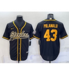 Men's Pittsburgh Steelers #43 Troy Polamalu Black Gold With Patch Cool Base Stitched Baseball Jersey