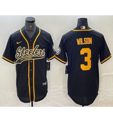 Mens Pittsburgh Steelers #3 Russell Wilson Black With Cool Base Stitched Baseball Jersey
