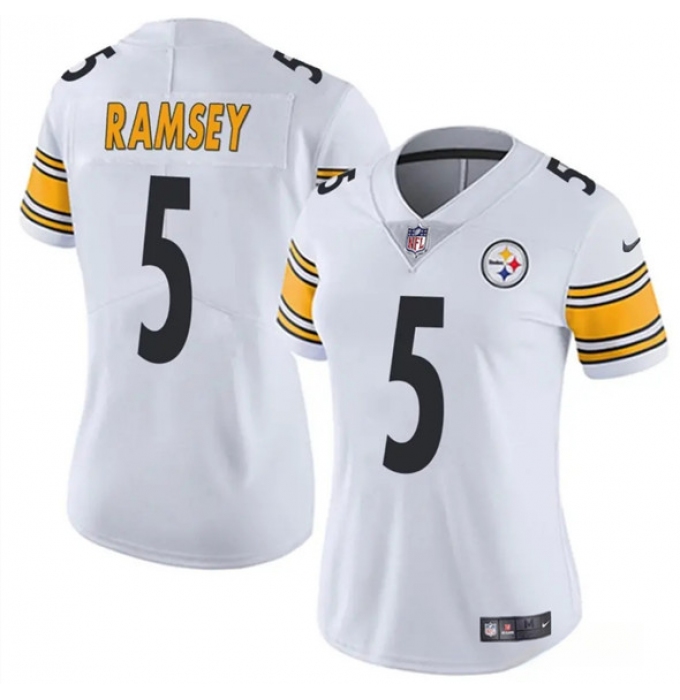 Women's Pittsburgh Steelers #5 Jalen Ramsey White 2025 Vapor Untouchable Limited Football Stitched Jersey(Run Small)