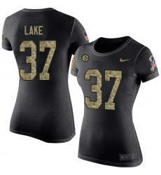 Women's Nike Pittsburgh Steelers #37 Carnell Lake Black Camo Salute to Service T-Shirt