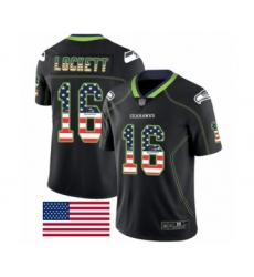 Men's Seattle Seahawks #16 Tyler Lockett Limited Black Rush USA Flag Football Jersey