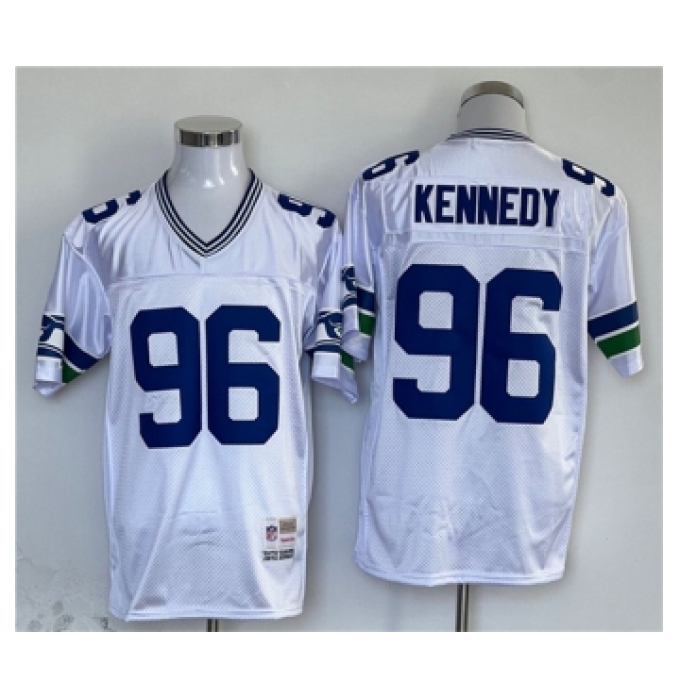 Men's Seattle Seahawks #96 Cortez Kennedy White Throwback Stitched Football Jersey