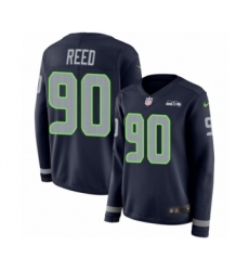 Women's Nike Seattle Seahawks #90 Jarran Reed Limited Navy Blue Therma Long Sleeve NFL Jersey