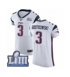 Men's Nike New England Patriots #3 Stephen Gostkowski White Vapor Untouchable Elite Player Super Bowl LIII Bound NFL Jersey