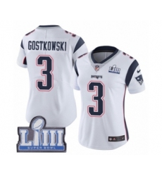 Women's Nike New England Patriots #3 Stephen Gostkowski White Vapor Untouchable Limited Player Super Bowl LIII Bound NFL Jersey