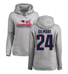 Women's Nike New England Patriots #24 Stephon Gilmore Heather Gray 2017 AFC Champions Pullover Hoodie