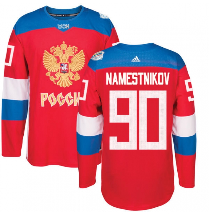 Men's Adidas Team Russia #90 Vladislav Namestnikov Authentic Red Away 2016 World Cup of Hockey Jersey