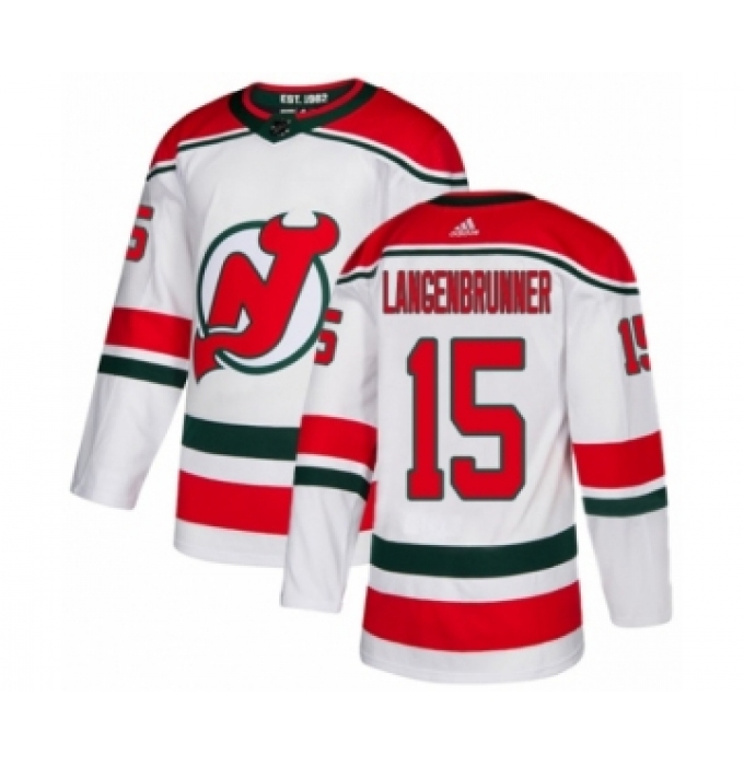 Men's Adidas New Jersey Devils #15 Jamie Langenbrunner Authentic White Alternate NHL Jersey