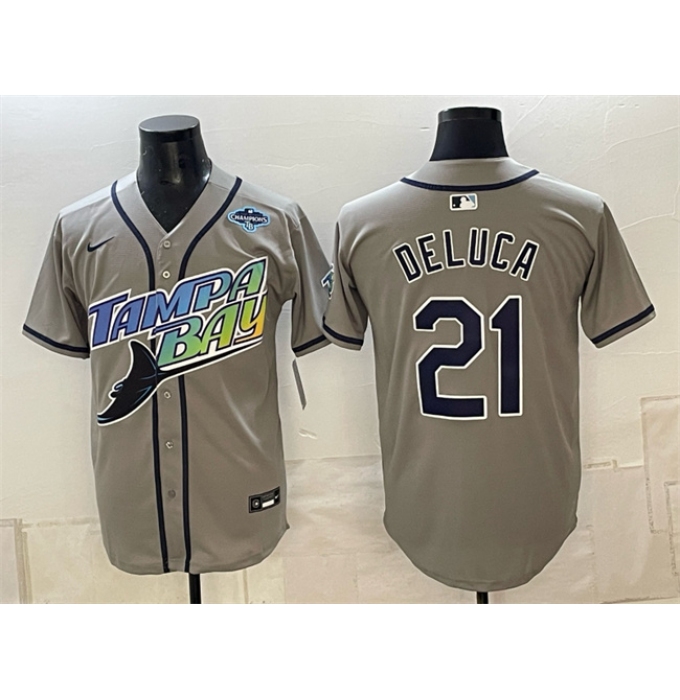 Men's Tampa Bay Rays #21 Jonny DeLuca Gray 2026 AL East Champions Vapor Limited Stitched Baseball Jersey