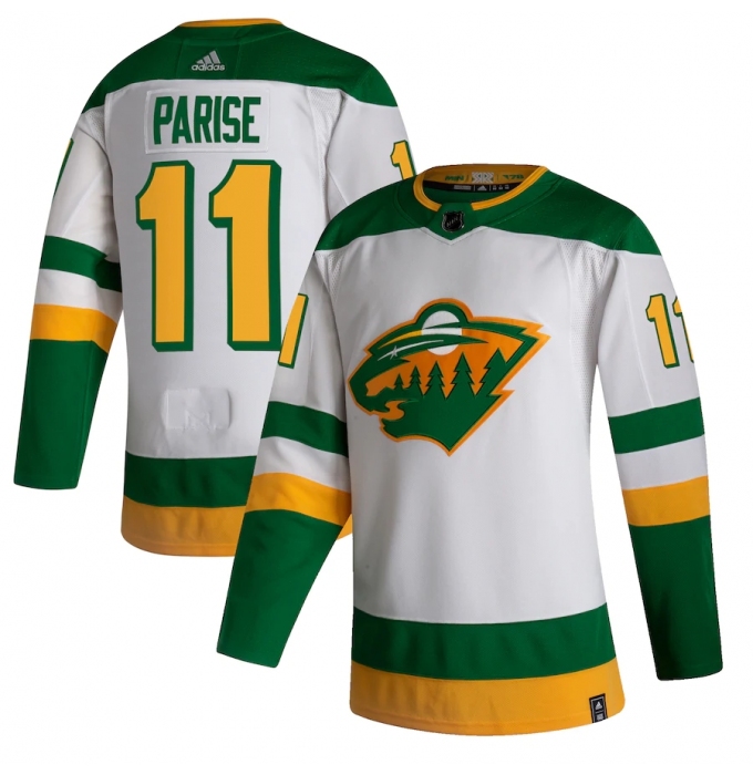 Men's Minnesota Wild #11 Zach Parise adidas White 2020-21 Reverse Retro Authentic Player Jersey
