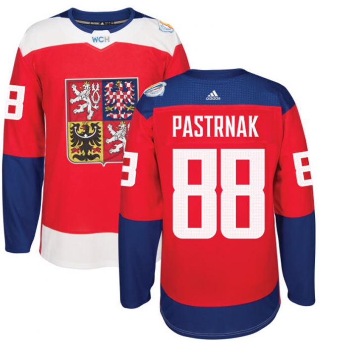 Men's Adidas Team Czech Republic #88 David Pastrnak Premier Red Away 2016 World Cup of Hockey Jersey