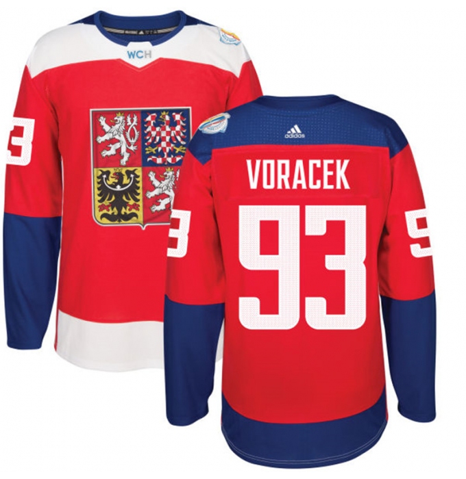 Men's Adidas Team Czech Republic #93 Jakub Voracek Authentic Red Away 2016 World Cup of Hockey Jersey