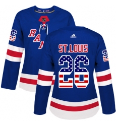 Women's Adidas New York Rangers #26 Martin St. Louis Authentic Royal Blue USA Flag Fashion NHL Jersey