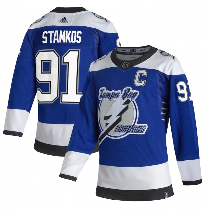 Men's Tampa Bay Lightning #91 Steven Stamkos adidas Blue 2020-21 Reverse Retro Authentic Player Jersey