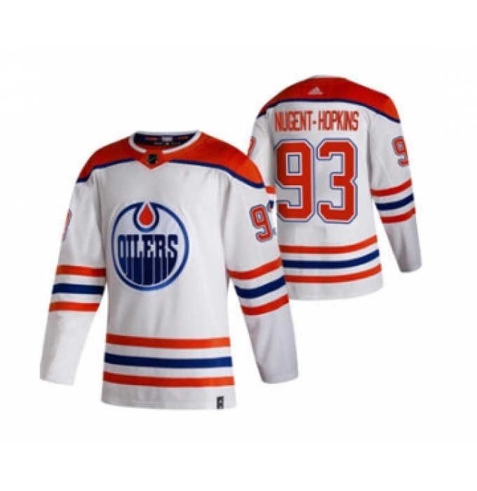Men's Edmonton Oilers #93 Ryan Nugent-Hopkins White 2020-21 Reverse Retro Alternate Hockey Jersey