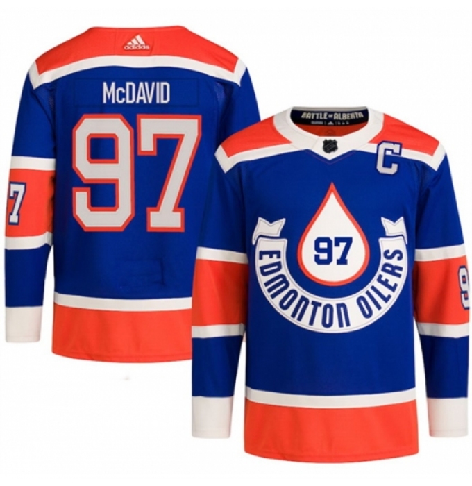 Men's Edmonton Oilers #97 Connor McDavid 2023 Royal Heritage Classic Primegreen Stitched Jersey