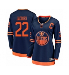Women's Edmonton Oilers #22 Jean-Francois Jacques Authentic Navy Blue Alternate Fanatics Branded Breakaway Hockey Jersey