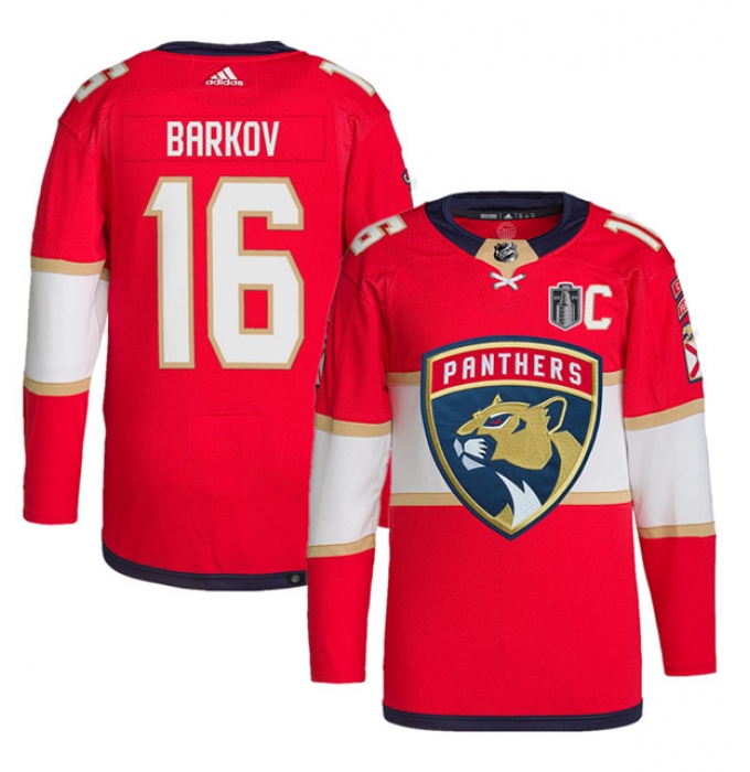 Men's Florida Panthers #16 Aleksander Barkov Red 2024 Stanley Cup Final Stitched Jersey