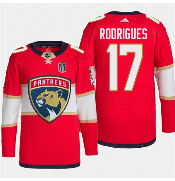 Men's Florida Panthers #17 Evan Rodrigues Red 2024 Stanley Cup Final Stitched Jersey
