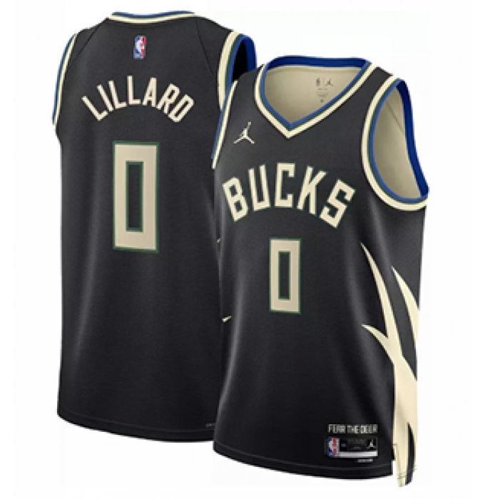 Nike Men's Milwaukee Bucks #0 Damian Lillard Black Statement Dri-FIT Swingman Jersey