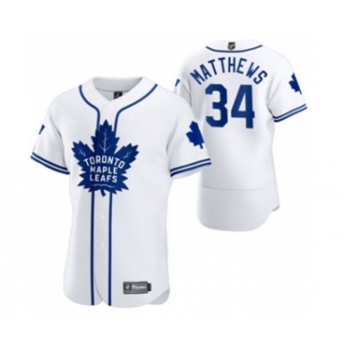 Men's Toronto Maple Leafs #34 Auston Matthews 2020 Hockey x Baseball Crossover Edition Jersey White