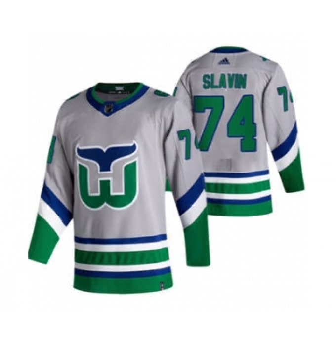 Men's Carolina Hurricanes #74 Jaccob Slavin Grey 2020-21 Reverse Retro Alternate Hockey Jersey