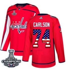 Youth Adidas Washington Capitals #74 John Carlson Authentic Red USA Flag Fashion 2018 Stanley Cup Final Champions NHL Jersey
