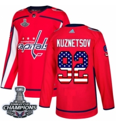 Men's Adidas Washington Capitals #92 Evgeny Kuznetsov Authentic Red USA Flag Fashion 2018 Stanley Cup Final Champions NHL Jersey