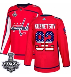 Men's Adidas Washington Capitals #92 Evgeny Kuznetsov Authentic Red USA Flag Fashion 2018 Stanley Cup Final NHL Jersey