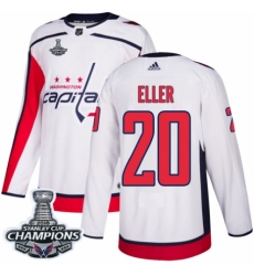Youth Adidas Washington Capitals #20 Lars Eller Authentic White Away 2018 Stanley Cup Final Champions NHL Jersey