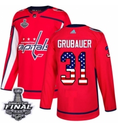 Youth Adidas Washington Capitals #31 Philipp Grubauer Authentic Red USA Flag Fashion 2018 Stanley Cup Final NHL Jersey