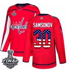Youth Adidas Washington Capitals #30 Ilya Samsonov Authentic Red USA Flag Fashion 2018 Stanley Cup Final NHL Jersey