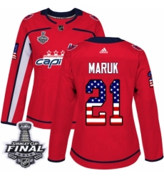 Women's Adidas Washington Capitals #21 Dennis Maruk Authentic Red USA Flag Fashion 2018 Stanley Cup Final NHL Jersey